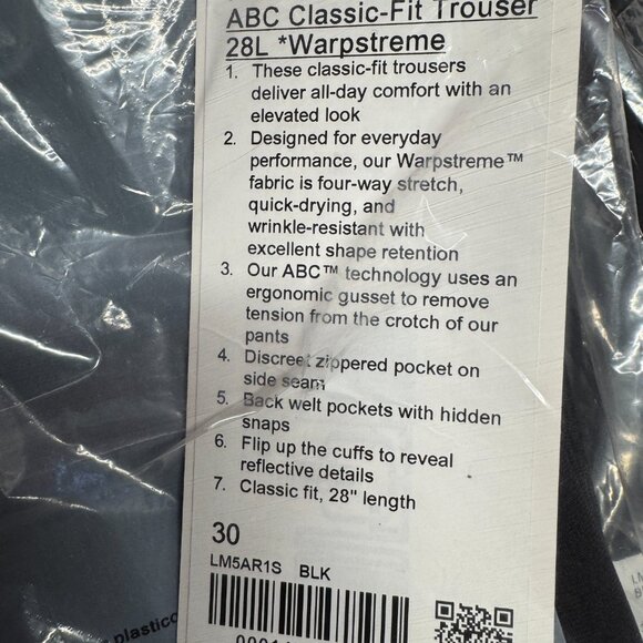 BNWT Lululemon ABC Classic-Fit Trouser 28L Warpstreme, Black, Size 30 - Picture 5 of 5